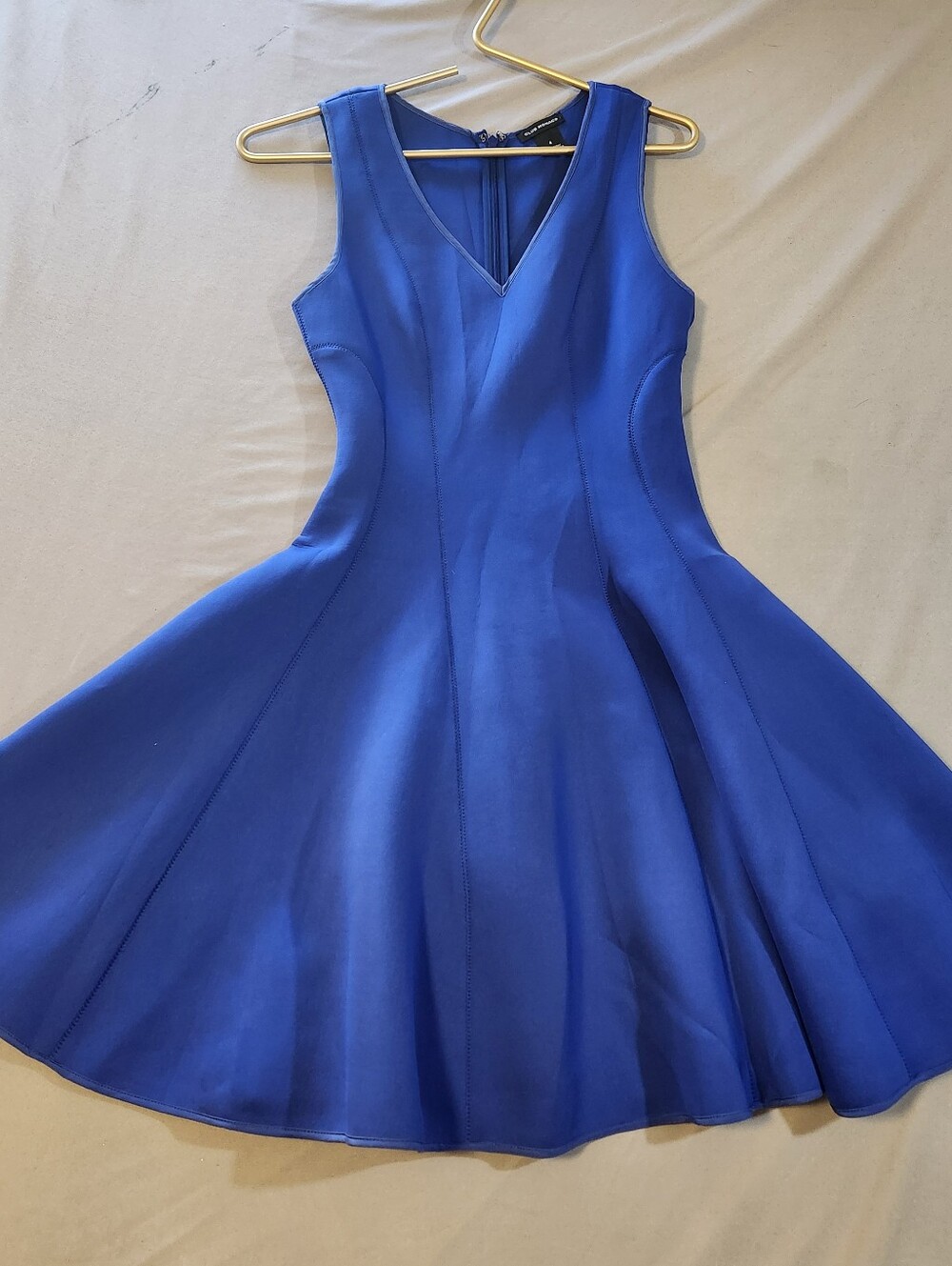 Club Monaco Royal Blue Fit-and-Flare V-Neck Mini Dress
